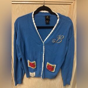 Disney Beauty & the Beast Belle Rose Crotchet Cardigan‎ Sweater Boxlunch Blue Lg